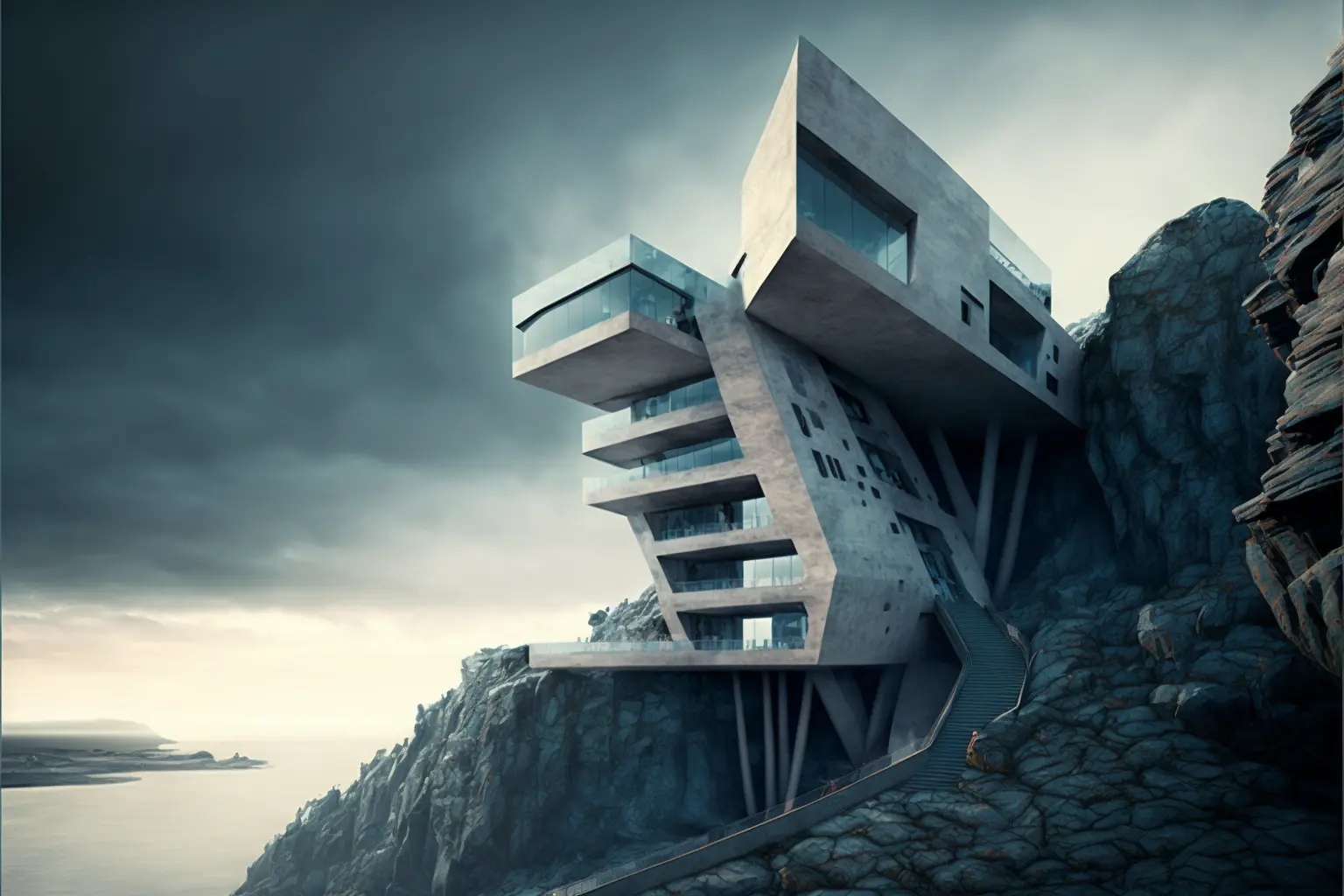 hotel designed by Ando Tadao, organic, embed into cliffside, architectural photography, style of archillect, futurism, modernist architecture 